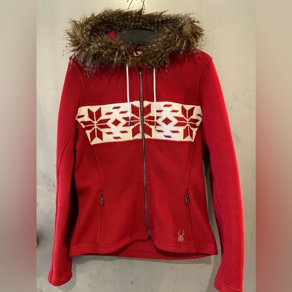 Women’s red and white Spyder zip up jacket Size M - Picture 1 of 5